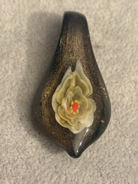 Art Glass Pendant White Flower Bronze Sparkle Glass